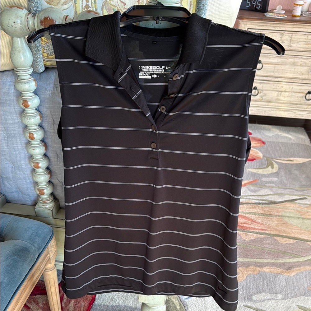 Nike Women's Black Striped Sleeveless Golf Shirt
